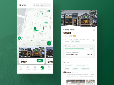Starbucks Redesign_Stores app clean coffee design green map mobile shop ui yiker