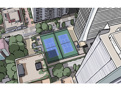 Tennis Field Aerial View aerial aerial view city illustration tennis tennis field