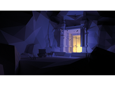 The cave 3d cave composition heroic fantasy landscape low poly lowpoly