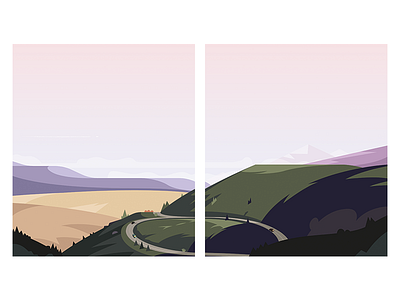 Diptych diptych dyptique field france illustration illustrator landscape landscape design pastel road soft light soft tones