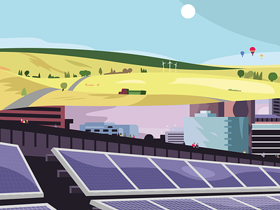 Landscapes #1 flat design flat illustration illustrator landscape minimal purple solar panel yellow