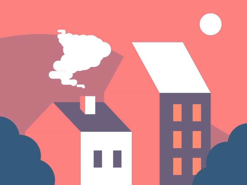 Geometric House animation flat house icon illustration mountains smoke trees