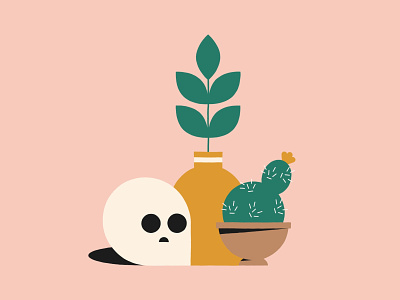 Still Life cactus illustration plants pots skull still life