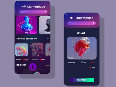 NFT Marketplace App 3d animation app design graphic design illustration nft ui ux