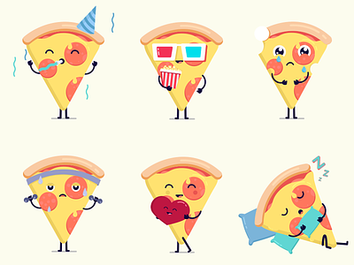 Pizza's Days Stickerpack cinema emoji happy pizza sad sleep smile stickers