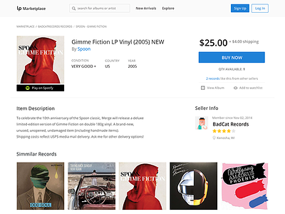 LP Marketplace record page