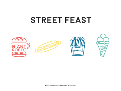 Stencils Street Feast 2018 advertising campaign competition design dinerama flat giant robot hawker house illustration london model market stamps street street feast vector