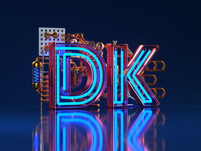 DK - Typography 3d aftereffects blue branding c4d cgi change color design digital dk dribbble gear graphic design illustration logo neon octane surrealism typography