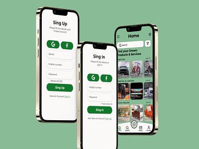 Mobile UI Sign up , Sign in & Home Screen Design