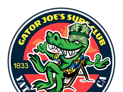 USMC Camp DelMar, CA Promotions-Gator Joe #1 1833 alligator branding character design design graphic design logo marines military retro surf typography usmc vector vector illustration