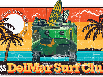 Del-Mar Surf Club 1833 aav aav p7a1 adobe illustrator alligator amphibious assault character design delmar graphic design illustration logo usmc vector yat yas