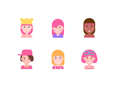 Pink Girl expression girl icons illustration