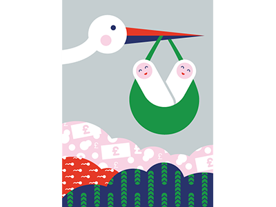 Stork asparagus benji blue green grey money pattern pink pounds red stork twins