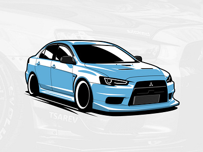 Mitsubishi Lancer EVO X art artwork automobile car design drawing graphicdesign illustration logo vector