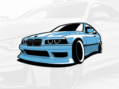 BMW E36 Compact Drift Car artwork automobile car design drawing graphicdesign illustration logo logotype vector