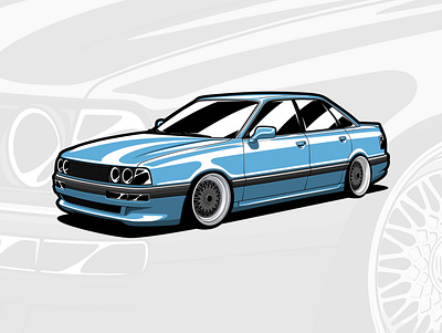 Audi B3 90 art audi auto automobile automotive car carillustration classic design drawing illustration logo style vector
