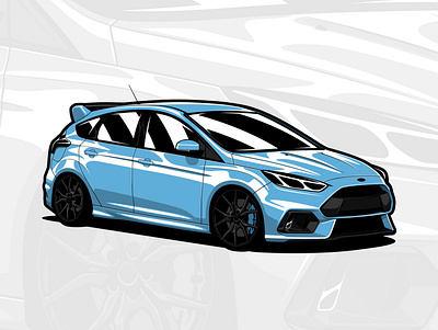 Ford Focus RS art automobile automotive car design drawing focus focusrs ford illustrated illustration logo style vector