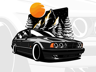 BMW E34 Touring art automobile automotive bmw car carart design drawing e34 illustration illustrator logo style touring vector