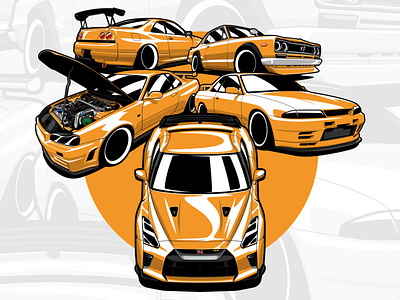 Nissan GTR Mix art automotive branding car compilations design drawing gtr illustration jdm logo mix nismo nissan r32 r33 r34 r35 tuned vector
