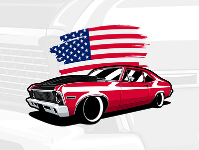 Chevy Nova SS art artwork automotive automotiveart car chevrolette chevy classic design drag drawing illustration logo musclecar nova racing retro ss vector