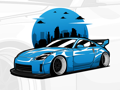 Blue Nissan 350Z Widebody JDM 350z automobile automotive car car art car drawing design drawing fairladyz illustrated car illustration japan jdm jdm art nissan stance vector vector art widebody z