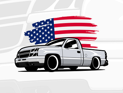 Chevy Silverado american art automotive car car illustration chevy design drawing flag graphic design illustrated illustration logo offroad pickup silverado style usa vector