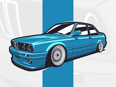 BMW E30 Classic Coupe in Blue 320 325 art automotive art bimmer bmw branding car car drawing car illustration classic design drawing e30 german illustration logo m3 unique vector