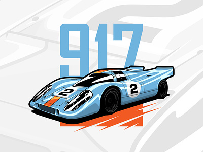 Porsche 917 24 Hours of LeMans 24hours 917 art automotive blue car classic design drawing illustration lemans logo orange porsche racing retro vector