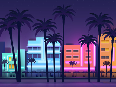 South Beach, Miami for Hopper beach drawing hopper illustration illustrator miami night night life palm tree travel vacation vector