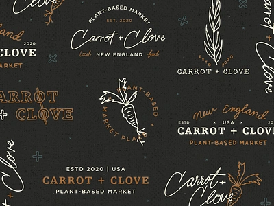 Carrot + Clove brand identity branding carrot design dribbbleweeklywarmup eco grocery grocery store hand lettering illustration ipad pro lettering logo logo sheet organic plant based store logo type design typography vegan