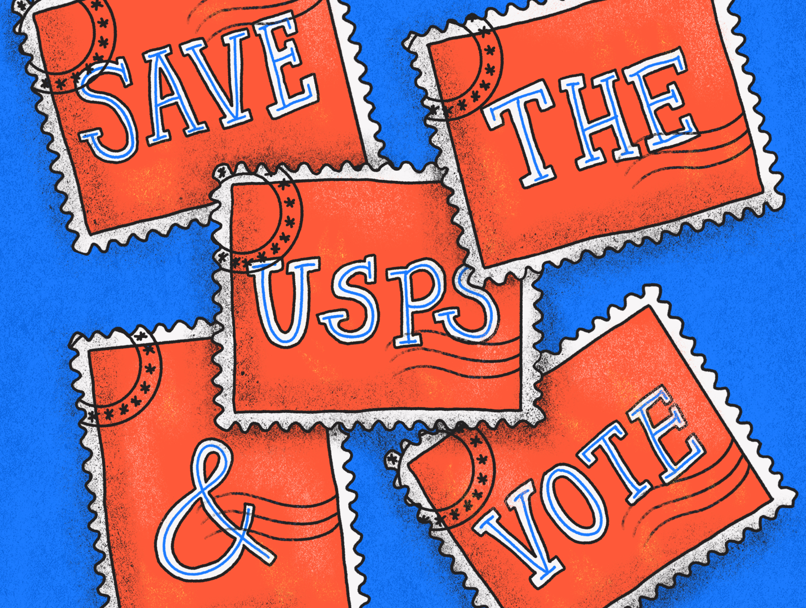 SAVE THE USPS and VOTE america democrat design election fuck trump hand lettering hand rendered type illustrated type illustration illustrator ipad pro lettering postage stamp president red white and blue stamps typography usa usps vote