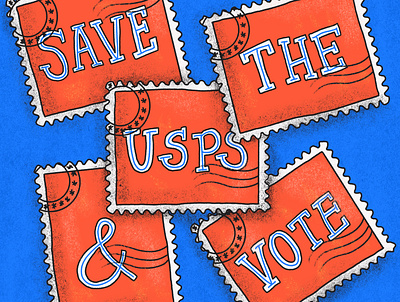 SAVE THE USPS and VOTE america democrat design election fuck trump hand lettering hand rendered type illustrated type illustration illustrator ipad pro lettering postage stamp president red white and blue stamps typography usa usps vote