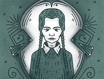 Wednesday Addams creepy fall grim halloween halloween movie horror illustration inktober inktober2020 muted colors october omnious portrait procreate scary scary movie spooky the addams family wednesday wednesday addams
