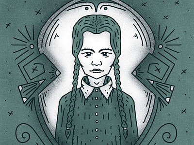 Wednesday Addams creepy fall grim halloween halloween movie horror illustration inktober inktober2020 muted colors october omnious portrait procreate scary scary movie spooky the addams family wednesday wednesday addams