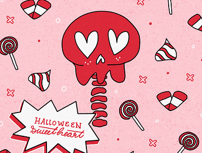 Halloween Sweetheart bubblegum candy candy corn halloween illustration inktober inktober2020 kiss lollipop love pink skeleton skull spooktober spooky sucker sweetheart trickortreat typography valentine