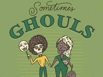 ghouls like ghouls too gay gaypride ghouls halftones halloween hand lettering illustrated type illustration lesbian lettering lgbtq monsters october skeleton skull spooktober spooky typography vampire vintage