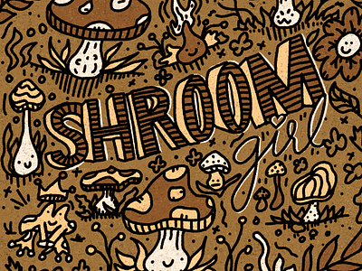 shroom girl acid brown cute dope forrest fungi hand drawn high illustration ipad pro kawaii magic mushroom nature plants procreate shrooms trippy typography vegan