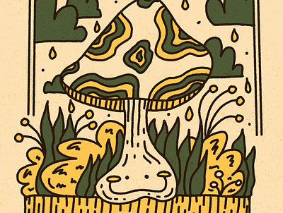 he's a fun•guy character clouds cute dope forrest fungi green hand drawn happy illustration ipad pro kawaii mushroom nature procreate rain retro shroom trippy yellow