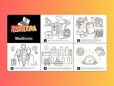 Customer Impact Award Comic: Medtronic business comic conference design development figma healthcare icons illustration linework low code lowcode medical medtronic mendix mendix world supplier tech technology typography