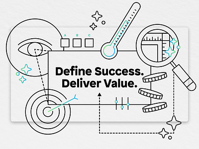 Define Success. Deliver Value. analyst business design email email header eye figma illustration low code magnify glass measure mendix money roi success target testing thermometer typography value