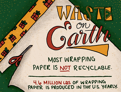 Waste on Earth christmas christmas illustration design eco environmental good type hand lettering hand rendered type holiday holiday design illustrated type illustration ipad pro lettering procreate recycle sustainability typography wrapping paper zerowaste