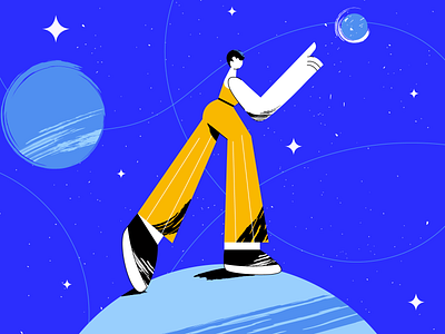 Spacewalk character characterdesign design dreams explore girl graphicdesign illustration inspiration logo minimal minimal art moon moonlight space star ui ux vector women