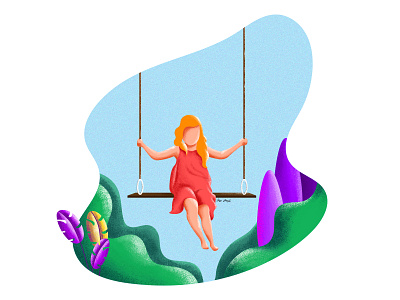 Flying charactedesign character explore girl character girl illustration happy illustration minimal minimal art nature painting swing