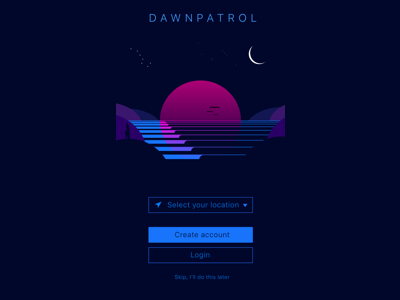 Dawnpatrol start screen app app branding ideation outrun surf