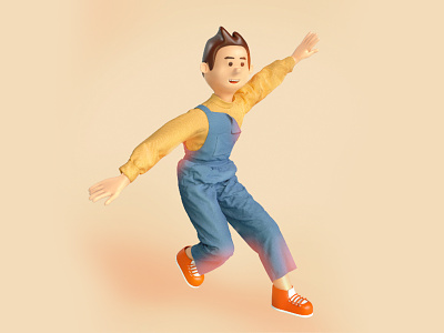 Happy boy with suspenders 3d design illustration 布料