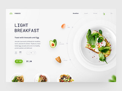 Foodies Product Page adobe avocado breakfast concept creativity daily daily ui design food homepage site ui ux web white