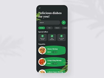Restaurant app concept app cards categories cook dish figma filter food meal mobile order order food restaurant shrimp ui uiux