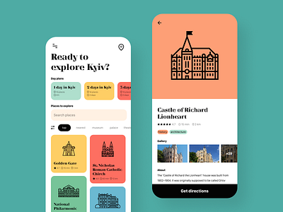 Travel guide app adventure android app cards city day explore filter guide icons illustrations ios mobile plan search tourist travel trip trip planner ui