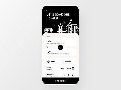 Bus booking app app appdesign black book booking bus app bus booking city clean illustration modern ticket ticket app ticket booking town travel trip ui ux