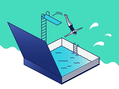 Dive In book dive diving isometric jump pool reading splash swimmer swimming water